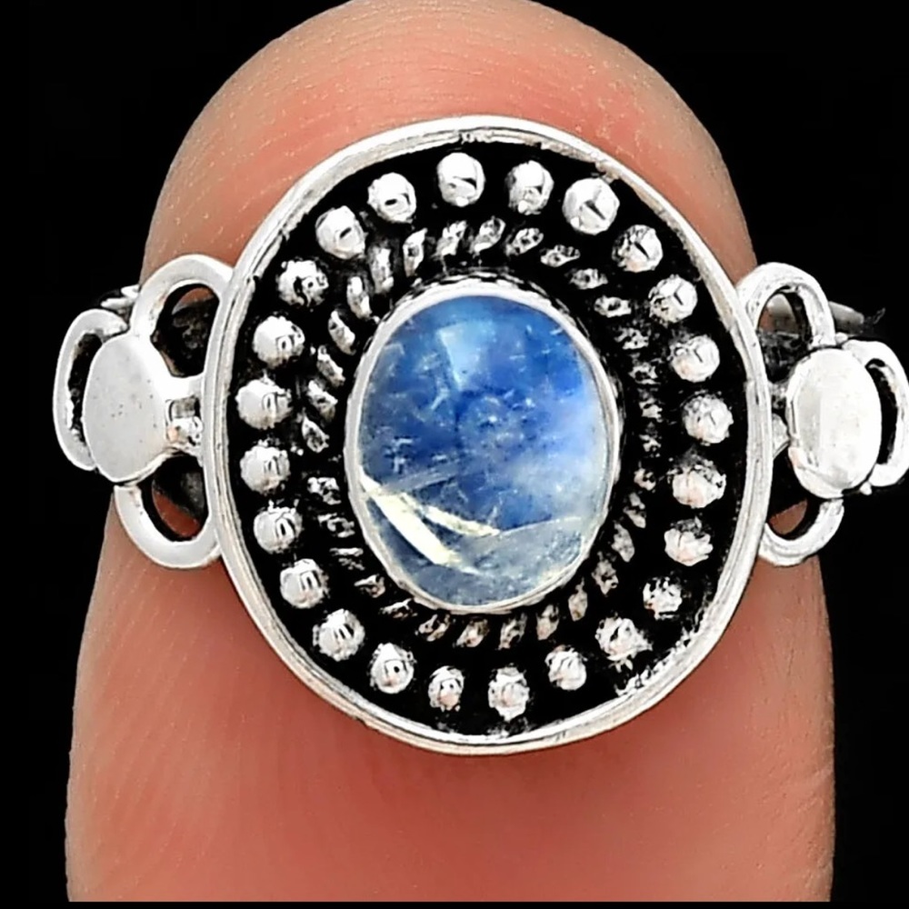 Rainbow moonstone, sterling silver rings